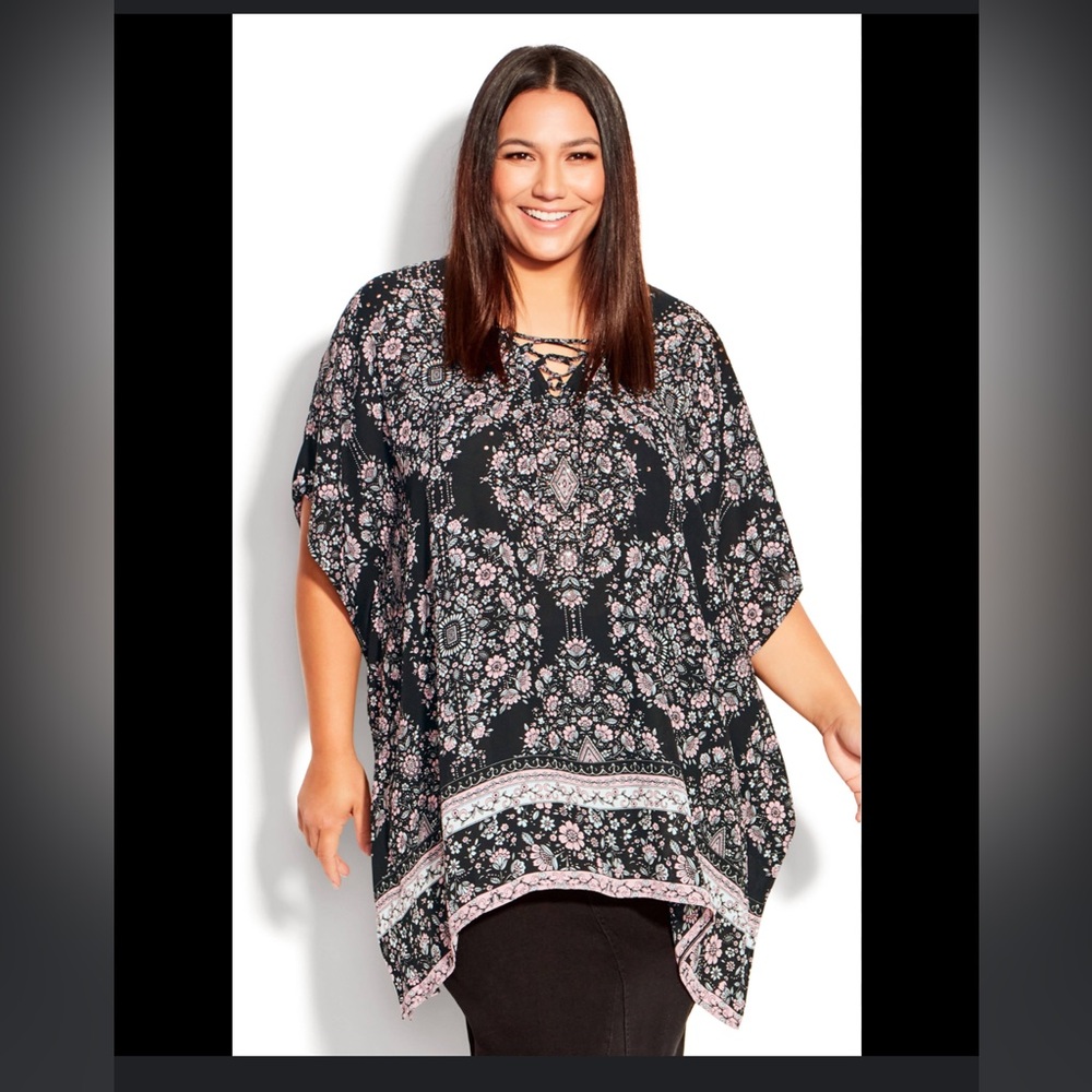 Evans Avenue Black and Pink Tie Neck Poncho Size 18